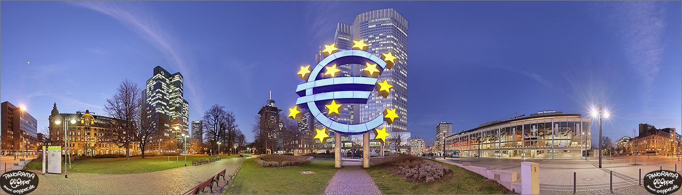 Panorama Bilder Frankfurt - Eurosymbol vor der EZB / Eurotower - p1003 - (c) by Oliver Opper